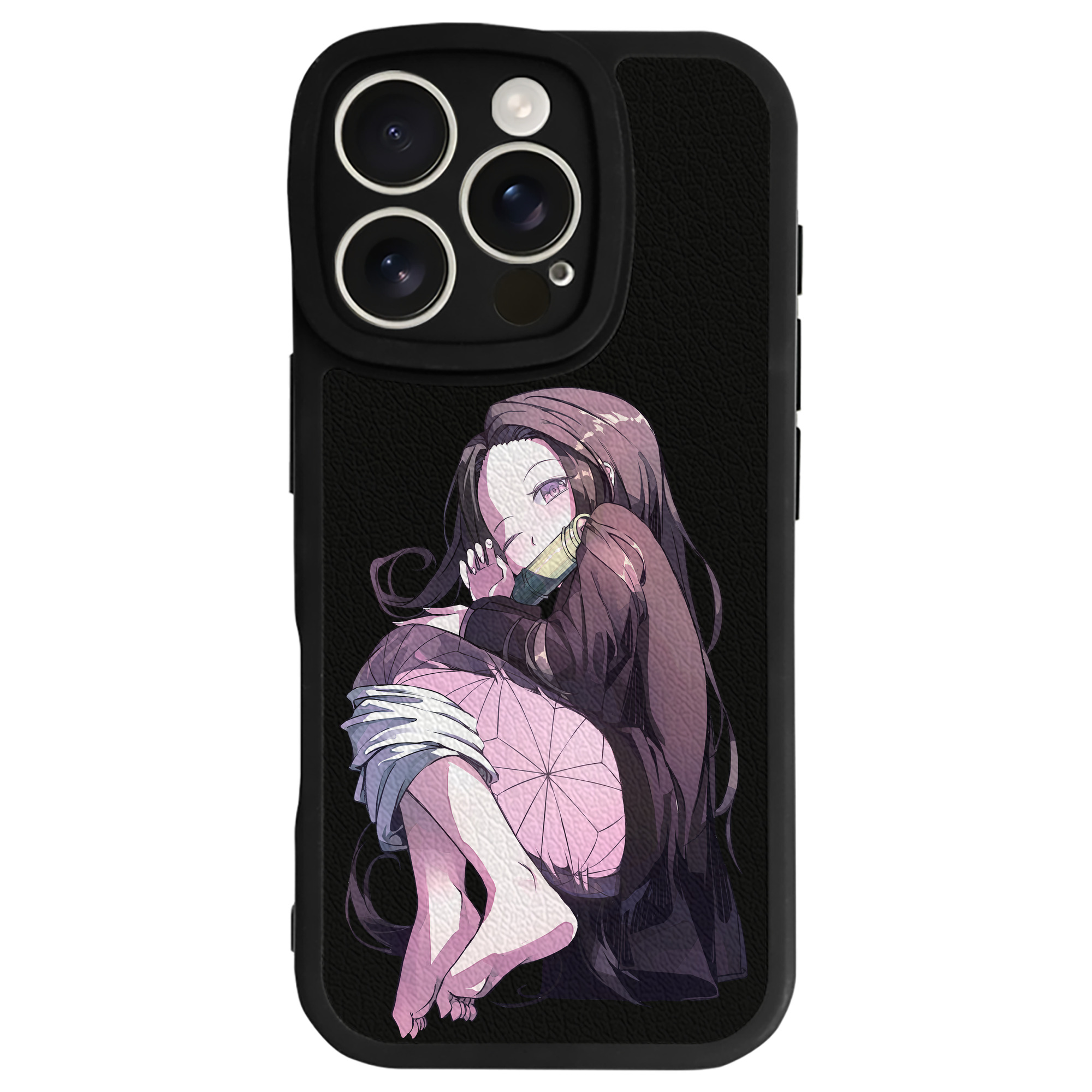 （画像用） 鬼滅の刃（きめつのやいば）竈門 禰󠄀豆子／かまど ねずこ Kamado Nezuko 【iPhone 16シリーズ対応】シリコンスマホケース（レザー調） 材質：シリコン